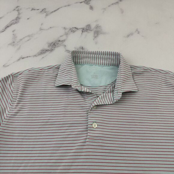 Johnnie O Mens Polo Shirt Size L Light Blue Red Striped Short Sleeve Hoover Cay - Picture 2 of 11